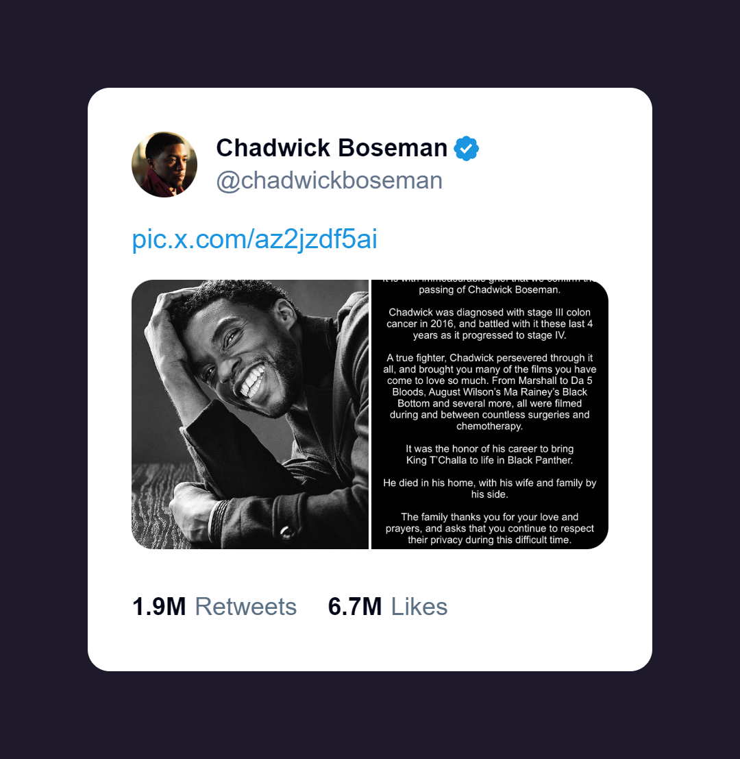 Chadwick Boseman Death Announcement Tweet